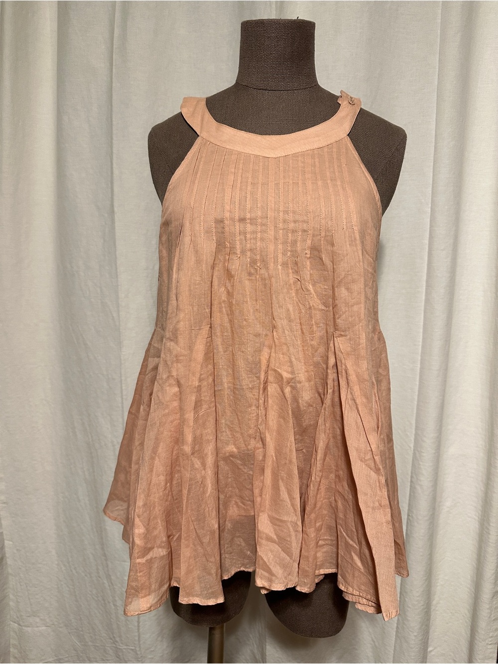 Free People Blush Pink Sleeveless Pleated Swing Top